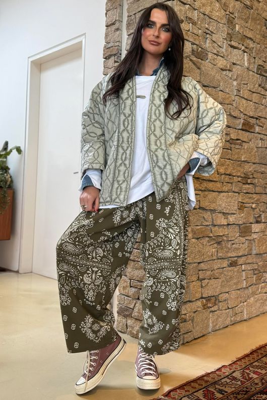 Dolman Cotton Quilted Jacket Vintage Washed Khaki